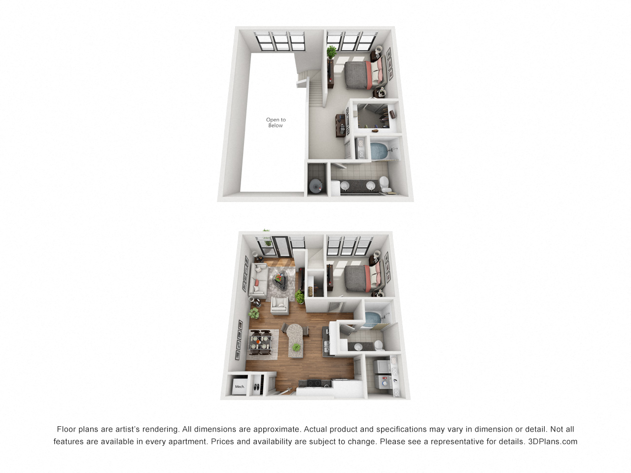 Floor plan for 2 beds, 2 baths, 1124 sqft